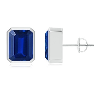 9x7mm AAAA Classic Emerald-Cut Blue Sapphire Solitaire Stud Earrings in P950 Platinum