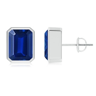 9x7mm Lab-Grown Classic Emerald-Cut Blue Sapphire Solitaire Stud Earrings in P950 Platinum