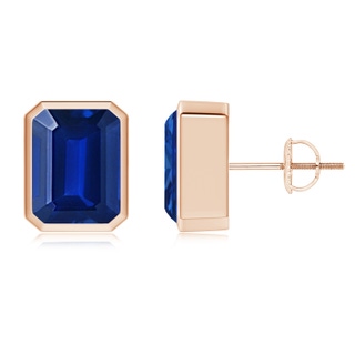 9x7mm AAAA Classic Emerald-Cut Blue Sapphire Solitaire Stud Earrings in Rose Gold