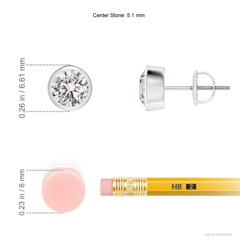 5.1mm IJI1I2 Classic Round Diamond Solitaire Stud Earrings in P950 Platinum ruler