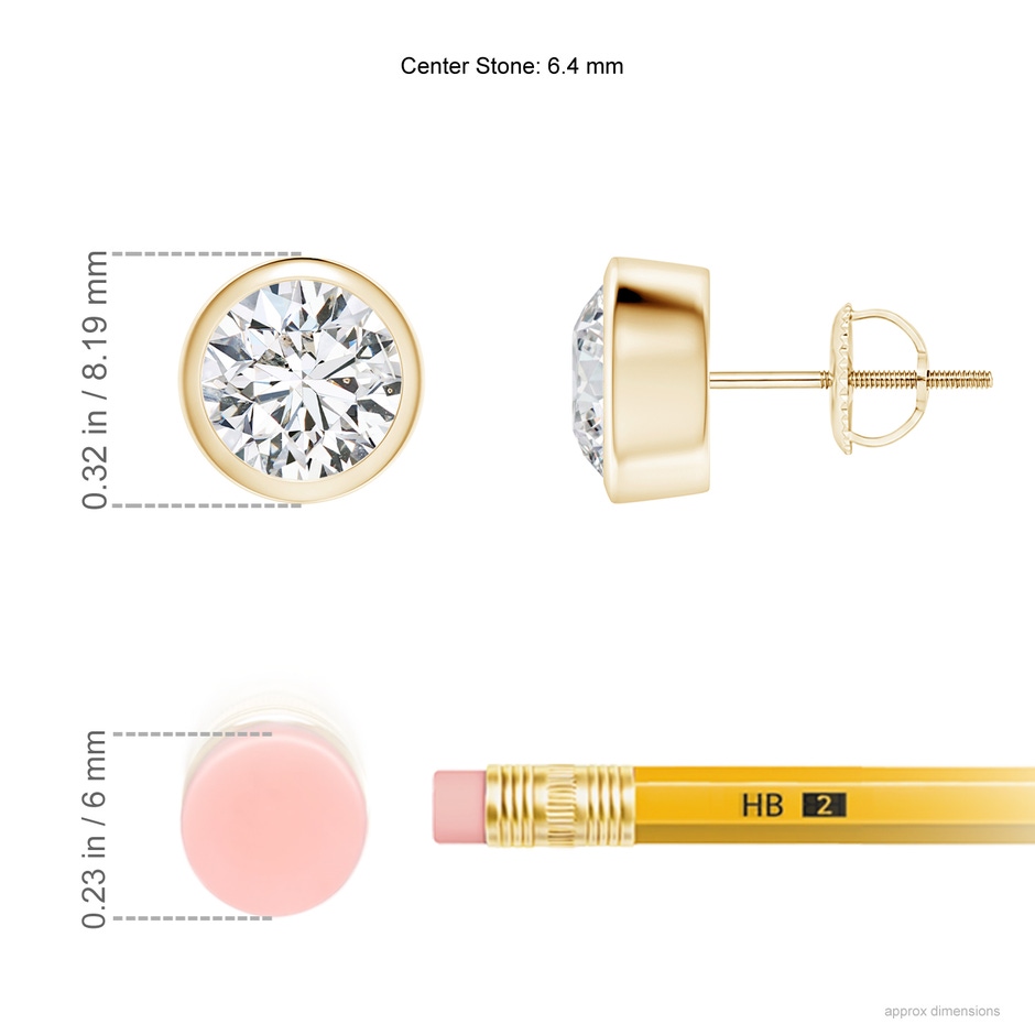 6.4mm HSI2 Classic Round Diamond Solitaire Stud Earrings in Yellow Gold ruler