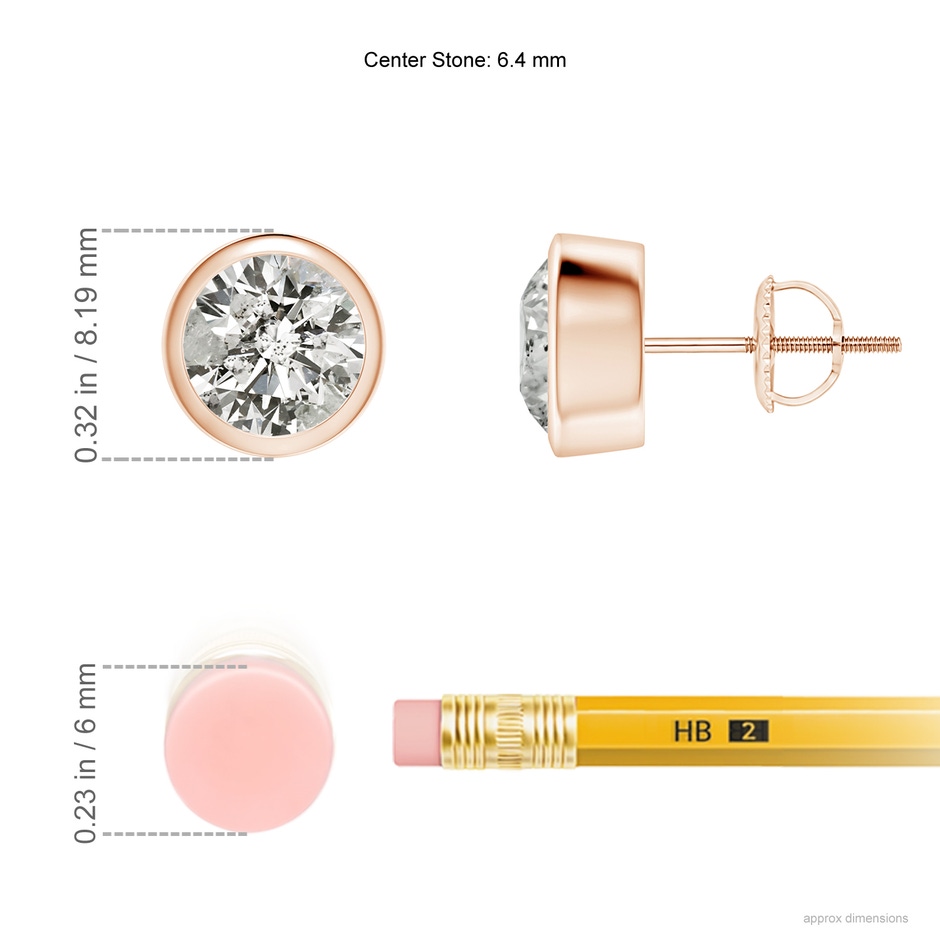 6.4mm KI3 Classic Round Diamond Solitaire Stud Earrings in Rose Gold ruler