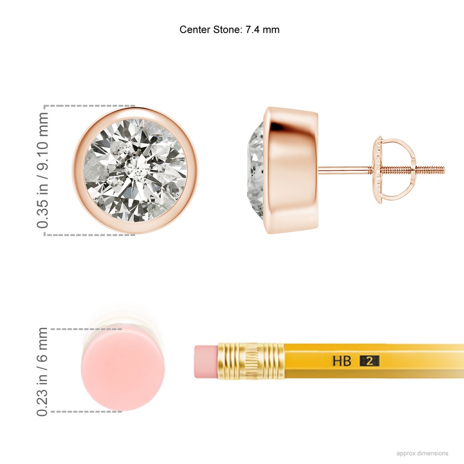 7.4mm KI3 Classic Round Diamond Solitaire Stud Earrings in Rose Gold ruler