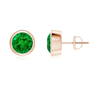 7mm AAAA Classic Round Emerald Solitaire Stud Earrings in Rose Gold