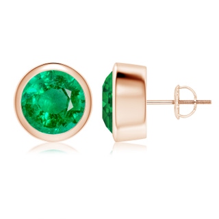 9mm AAA Classic Round Emerald Solitaire Stud Earrings in 10K Rose Gold