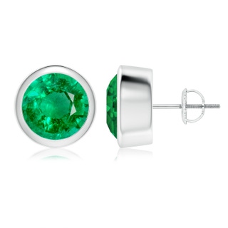 9mm AAA Classic Round Emerald Solitaire Stud Earrings in P950 Platinum