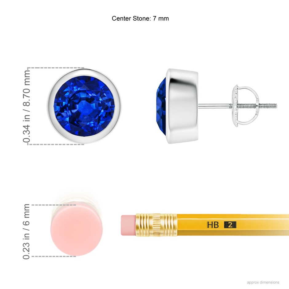 7mm Lab-Grown Classic Round Blue Sapphire Solitaire Stud Earrings in White Gold ruler