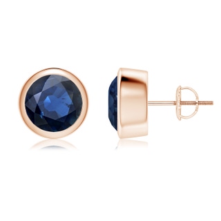 8mm AA Classic Round Blue Sapphire Solitaire Stud Earrings in Rose Gold