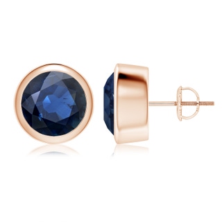 9mm AA Classic Round Blue Sapphire Solitaire Stud Earrings in Rose Gold