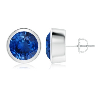 9mm AAA Classic Round Blue Sapphire Solitaire Stud Earrings in P950 Platinum