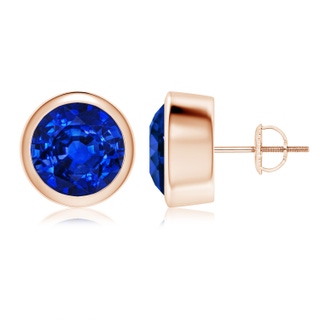 9mm Lab-Grown Classic Round Blue Sapphire Solitaire Stud Earrings in 18K Rose Gold