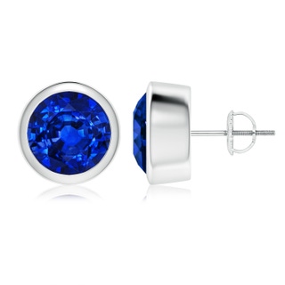 9mm Lab-Grown Classic Round Blue Sapphire Solitaire Stud Earrings in P950 Platinum