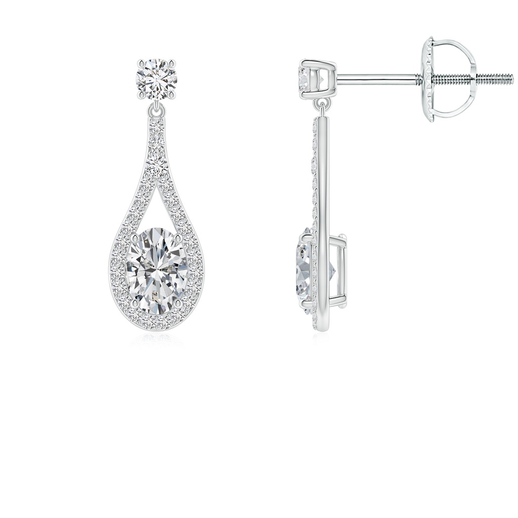 6.5x4.5mm HSI2 Oval Diamond Drop Earrings with Accents in White Gold