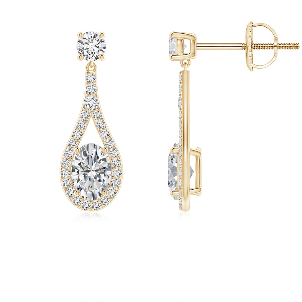 7.3x5.2mm HSI2 Oval Diamond Drop Earrings with Accents in Yellow Gold