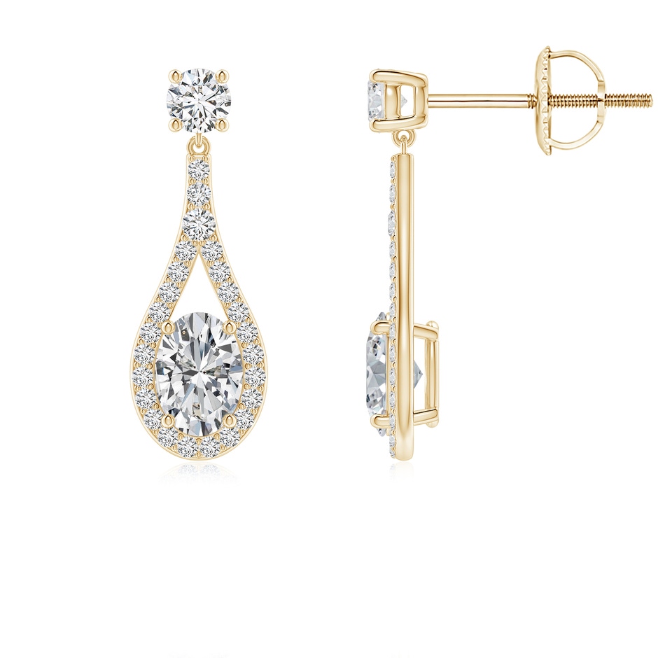 7.3x5.2mm HSI2 Oval Diamond Drop Earrings with Accents in Yellow Gold 