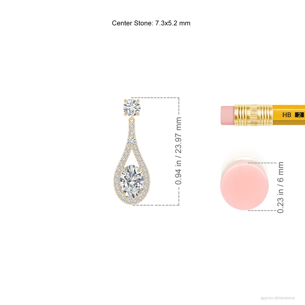 7.3x5.2mm HSI2 Oval Diamond Drop Earrings with Accents in Yellow Gold ruler