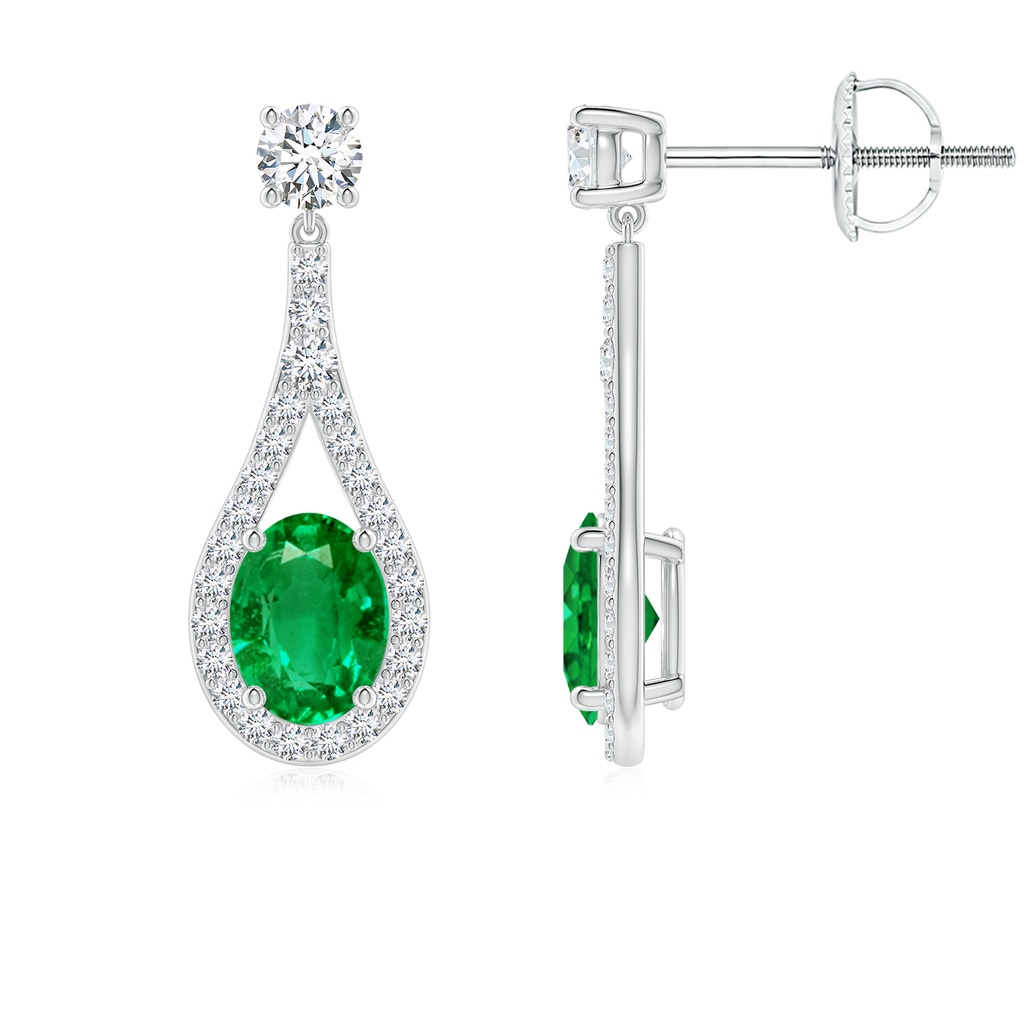 8x6mm AAA Oval Emerald Drop Earrings with Accents in White Gold