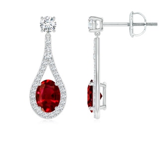 8x6mm AAAA Oval Ruby Drop Earrings with Accents in P950 Platinum