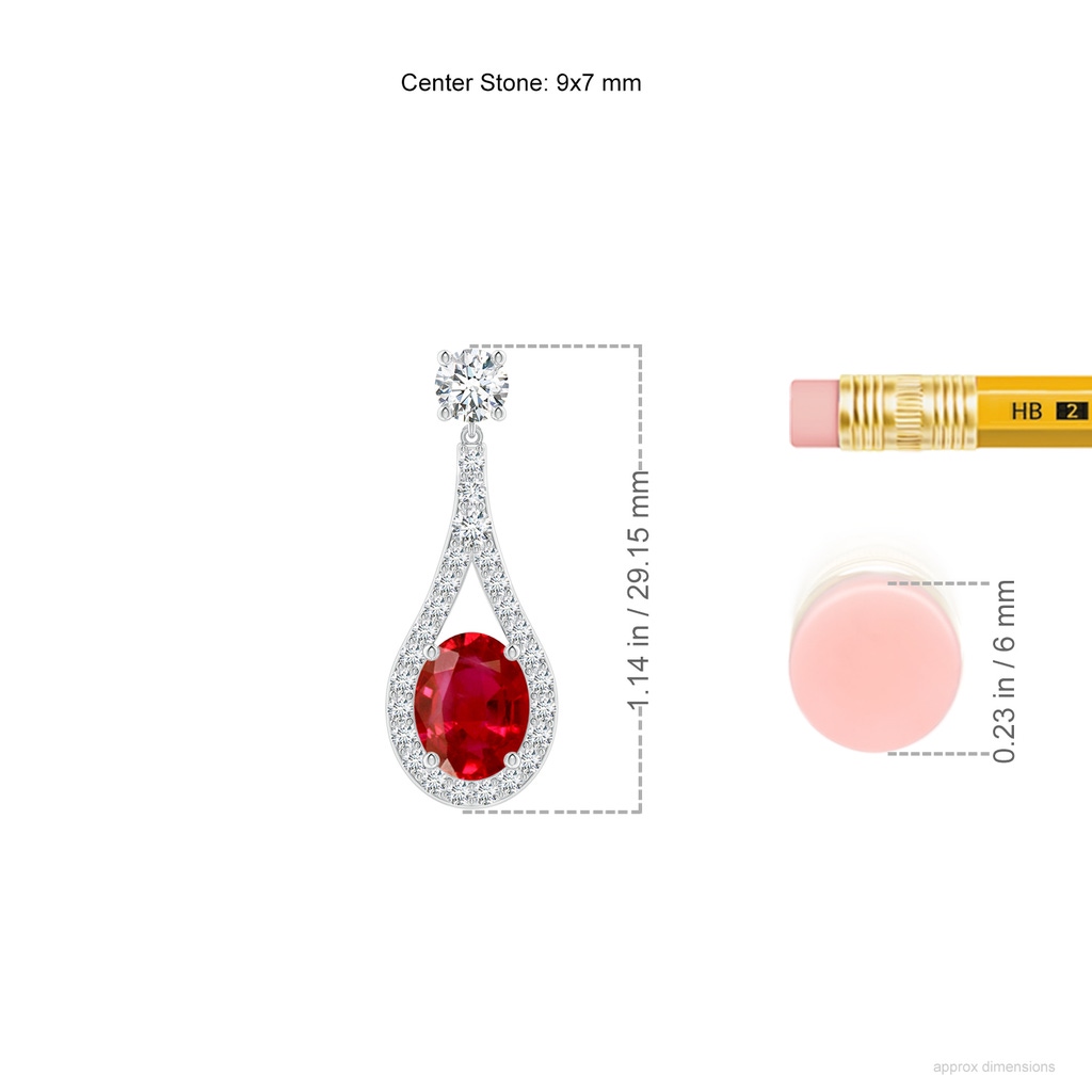 9x7mm AAA Oval Ruby Drop Earrings with Accents in White Gold ruler