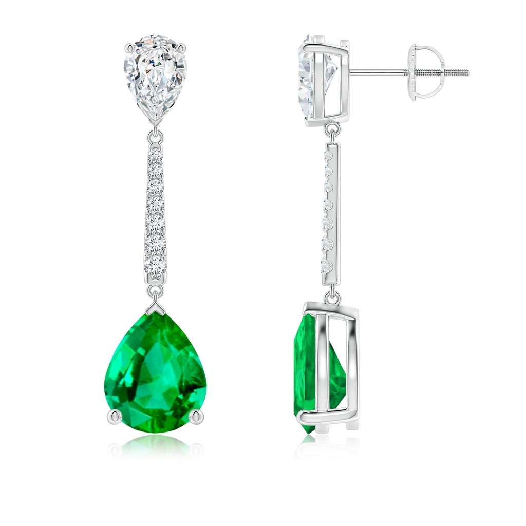 10x8mm AAA Pear-Shaped Emerald and Diamond Bar Drop Earrings in White Gold