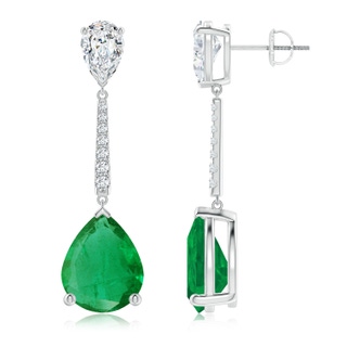 12x10mm AA Pear-Shaped Emerald and Diamond Bar Drop Earrings in P950 Platinum