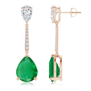 12x10mm AA Pear-Shaped Emerald and Diamond Bar Drop Earrings in Rose Gold