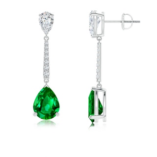 9x7mm AAAA Pear-Shaped Emerald and Diamond Bar Drop Earrings in P950 Platinum