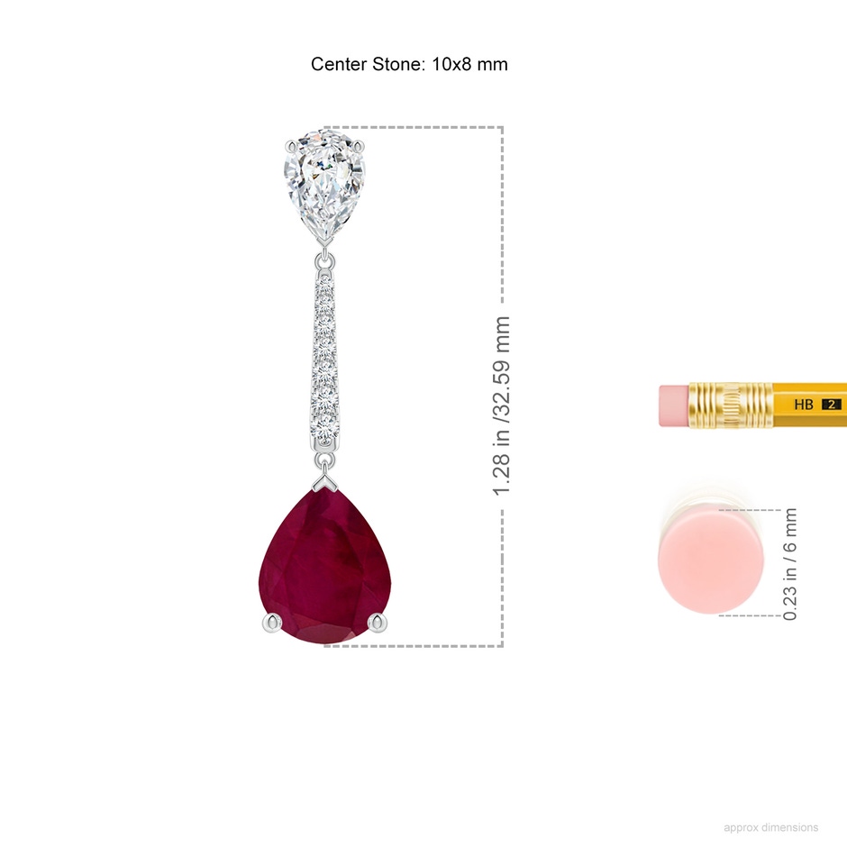 10x8mm A Pear-Shaped Ruby and Diamond Bar Drop Earrings in P950 Platinum ruler