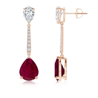 10x8mm A Pear-Shaped Ruby and Diamond Bar Drop Earrings in Rose Gold