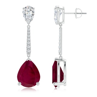 12x10mm A Pear-Shaped Ruby and Diamond Bar Drop Earrings in P950 Platinum