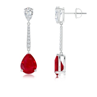 9x7mm AAA Pear-Shaped Ruby and Diamond Bar Drop Earrings in P950 Platinum