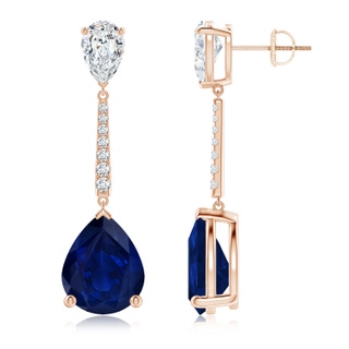 12x10mm AA Pear-Shaped Blue Sapphire and Diamond Bar Drop Earrings in 10K Rose Gold