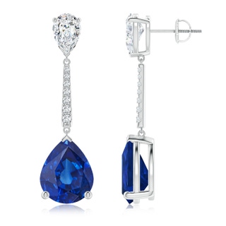 12x10mm AAA Pear-Shaped Blue Sapphire and Diamond Bar Drop Earrings in P950 Platinum