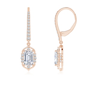 6.5x4mm GVS2 Vintage-Inspired Emerald-Cut Diamond Leverback Earrings in Rose Gold