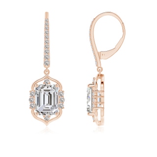 7.5x5.5mm IJI1I2 Vintage-Inspired Emerald-Cut Diamond Leverback Earrings in Rose Gold