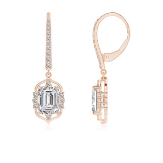 7x5mm IJI1I2 Vintage-Inspired Emerald-Cut Diamond Leverback Earrings in Rose Gold