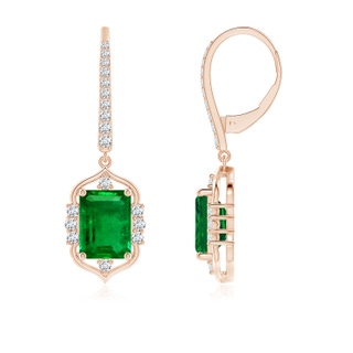 8x6mm AAAA Vintage-Inspired Emerald-Cut Emerald Leverback Earrings in Rose Gold
