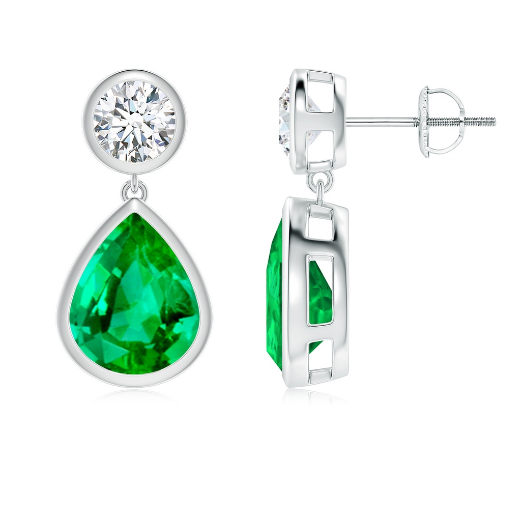 10x8mm AAA Bezel-Set Emerald Teardrop Earrings in White Gold