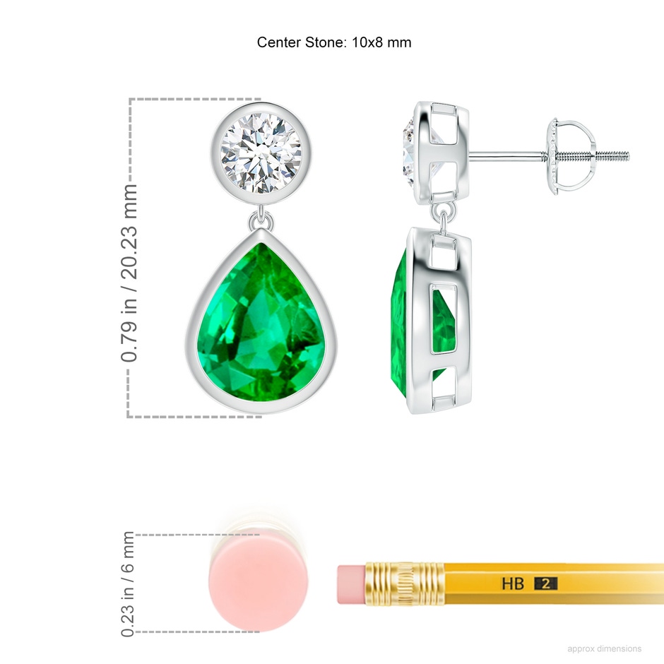 10x8mm AAA Bezel-Set Emerald Teardrop Earrings in White Gold ruler