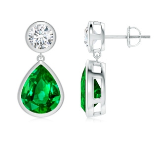 10x8mm AAAA Bezel-Set Emerald Teardrop Earrings in P950 Platinum