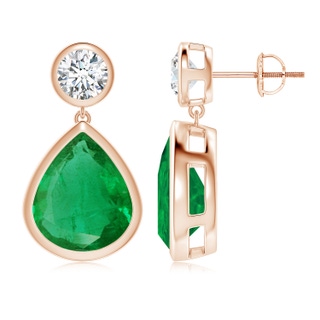 12x10mm AA Bezel-Set Emerald Teardrop Earrings in Rose Gold