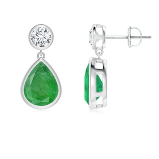 9x7mm A Bezel-Set Emerald Teardrop Earrings in P950 Platinum