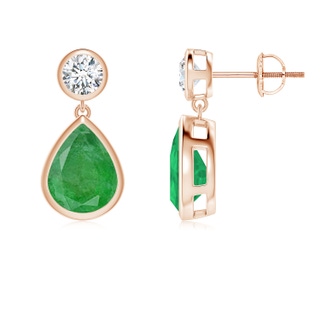 9x7mm A Bezel-Set Emerald Teardrop Earrings in Rose Gold