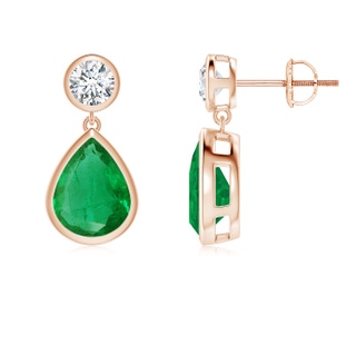 9x7mm AA Bezel-Set Emerald Teardrop Earrings in Rose Gold