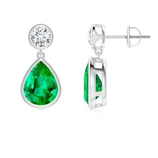 9x7mm AAA Bezel-Set Emerald Teardrop Earrings in White Gold