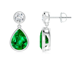 9x7mm AAAA Bezel-Set Emerald Teardrop Earrings in P950 Platinum