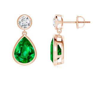 9x7mm AAAA Bezel-Set Emerald Teardrop Earrings in Rose Gold