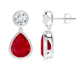 10x8mm AAA Bezel-Set Ruby Teardrop Earrings in P950 Platinum