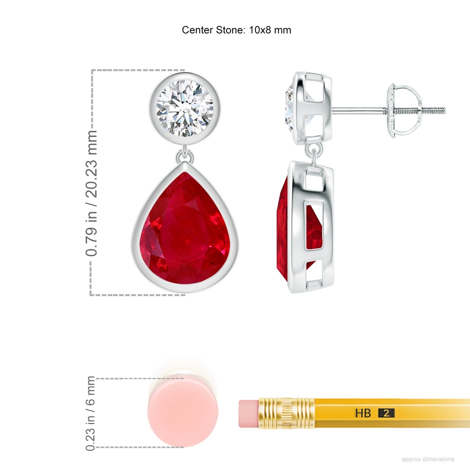 10x8mm AAA Bezel-Set Ruby Teardrop Earrings in White Gold ruler