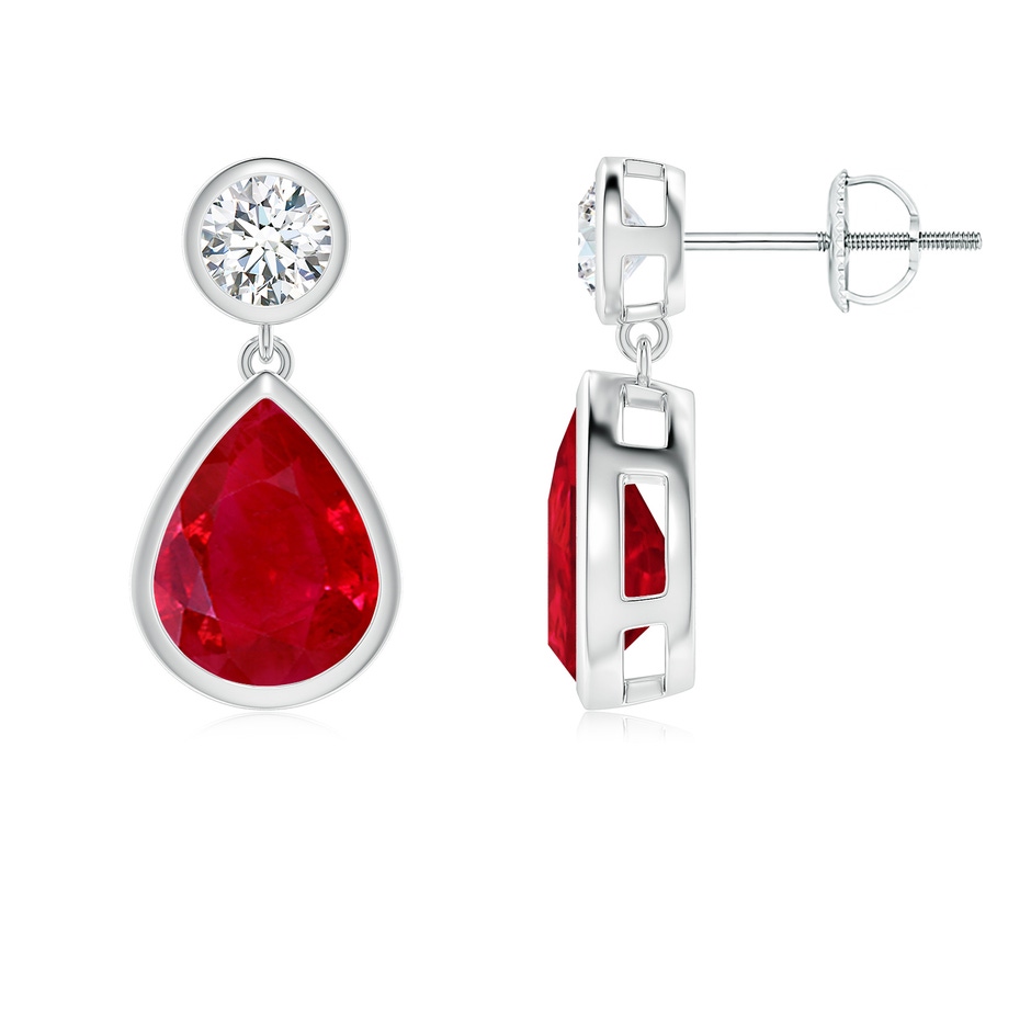 9x7mm AAA Bezel-Set Ruby Teardrop Earrings in White Gold 